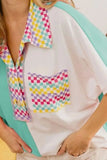 BiBi Color Block Knit with Multi Checker Contrast Top - Trendsi