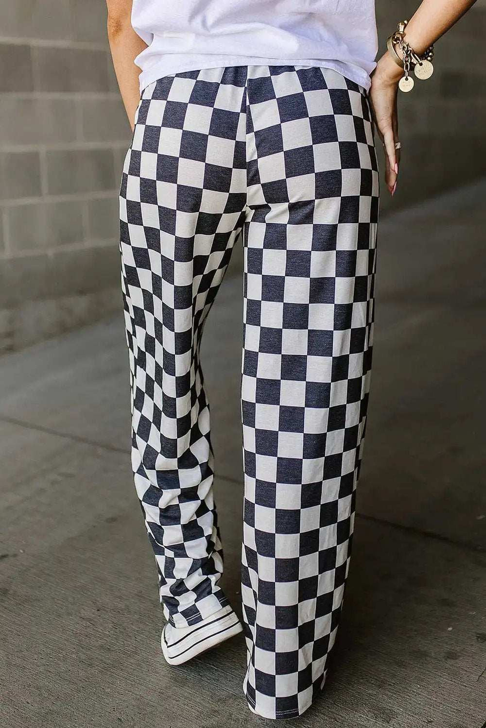 Checkered Wide Leg Pants - Trendsi - Flyclothing LLC