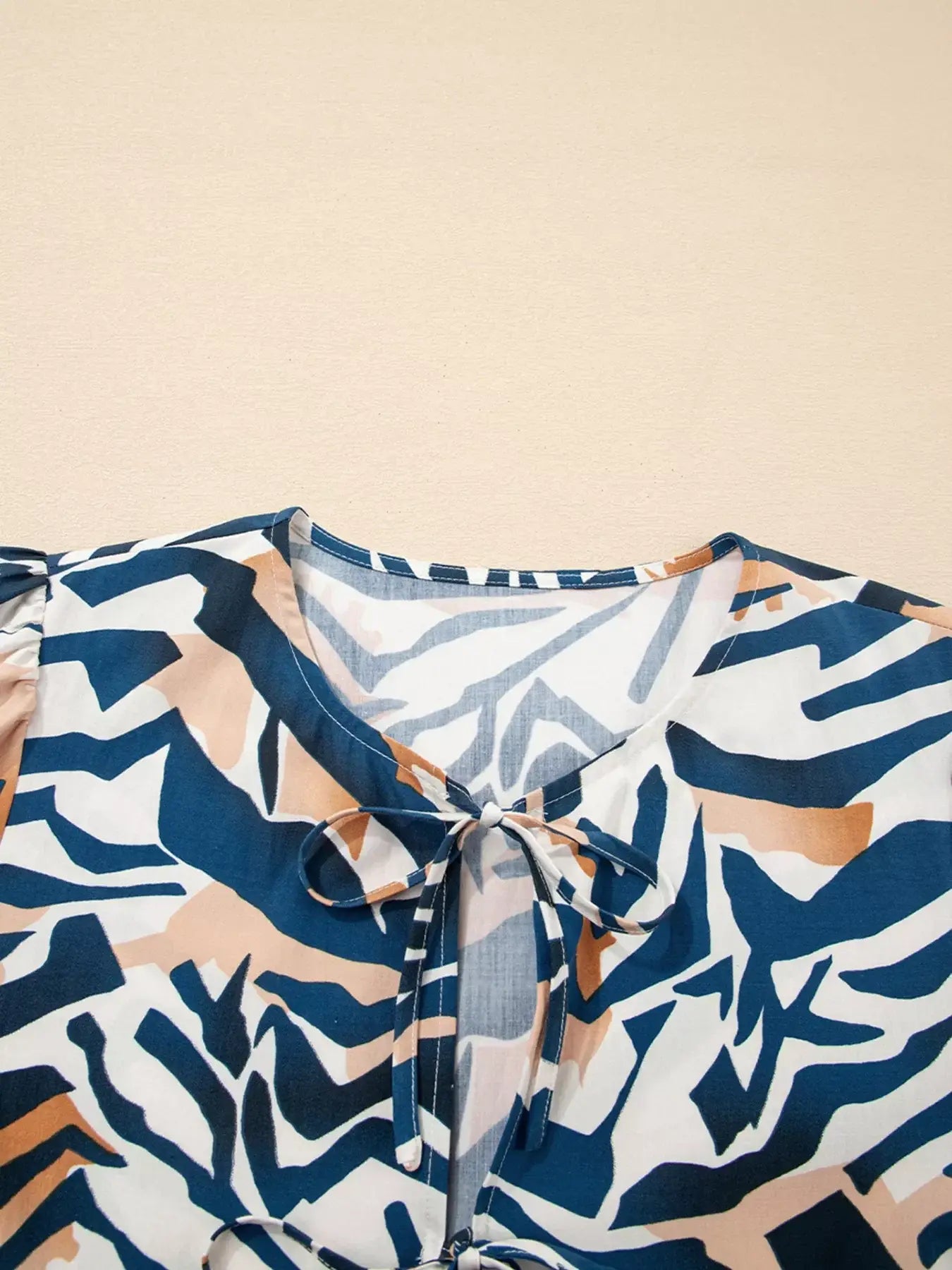 Zebra Print Tied Front Puff Sleeve Top - Trendsi - Flyclothing LLC