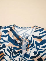 Zebra Print Tied Front Puff Sleeve Top - Trendsi - Flyclothing LLC