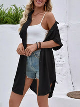 Relaxed Fit Button-Down Longline Shirt - Trendsi - Flyclothing LLC