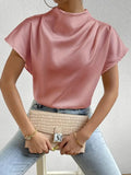 Mock Neck Short Sleeve Blouse - Trendsi