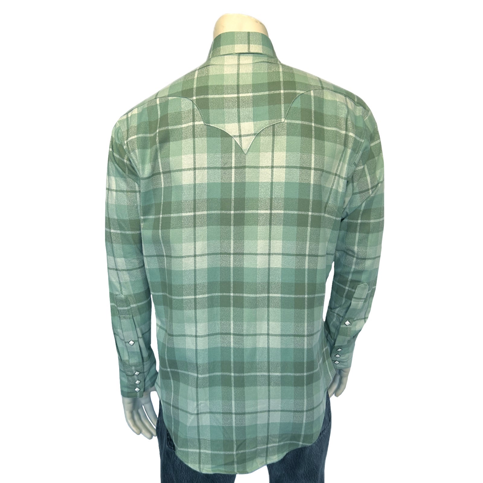Rockmount Ranch Wear Men's Organic Plush Flannel Sage Green Plaid Western Shirt - Rockmount Clothing - Flyclothing LLC