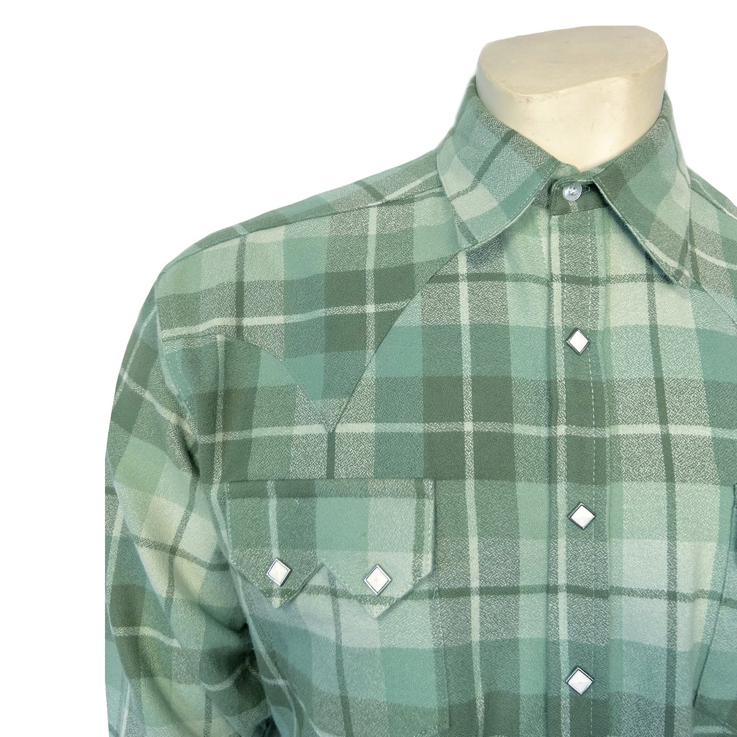 Rockmount Ranch Wear Men's Organic Plush Flannel Sage Green Plaid Western Shirt - Rockmount Clothing - Flyclothing LLC