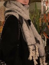 Oversized Chunky Knit Fringe Scarf - Trendsi - Flyclothing LLC