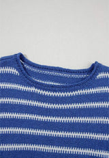 Striped Round Neck Dropped Shoulder Sweater - Trendsi - Flyclothing LLC