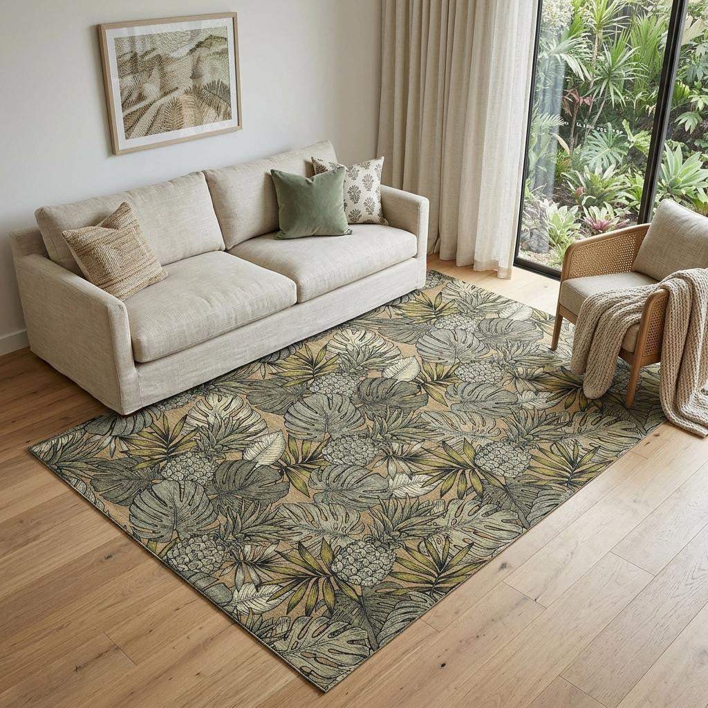 5' X 8' Khaki Gray And Yellow Geometric Washable Area Rug With UV Protection - HomeRoots - Flyclothing LLC