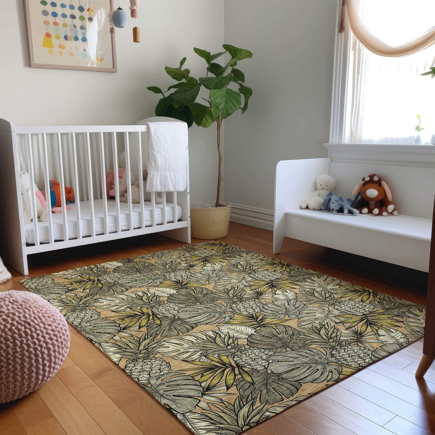 5' X 8' Khaki Gray And Yellow Geometric Washable Area Rug With UV Protection - HomeRoots - Flyclothing LLC