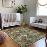 5' X 8' Khaki Gray And Yellow Geometric Washable Area Rug With UV Protection - HomeRoots - Flyclothing LLC