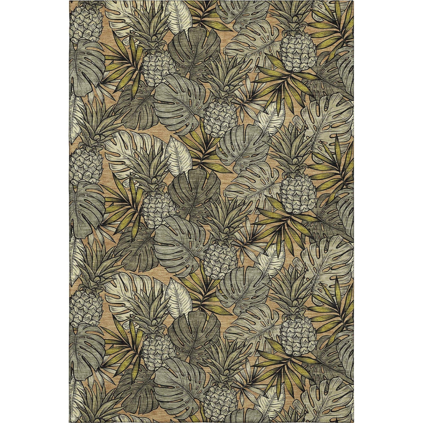 5' X 8' Khaki Gray And Yellow Geometric Washable Area Rug With UV Protection - HomeRoots - Flyclothing LLC