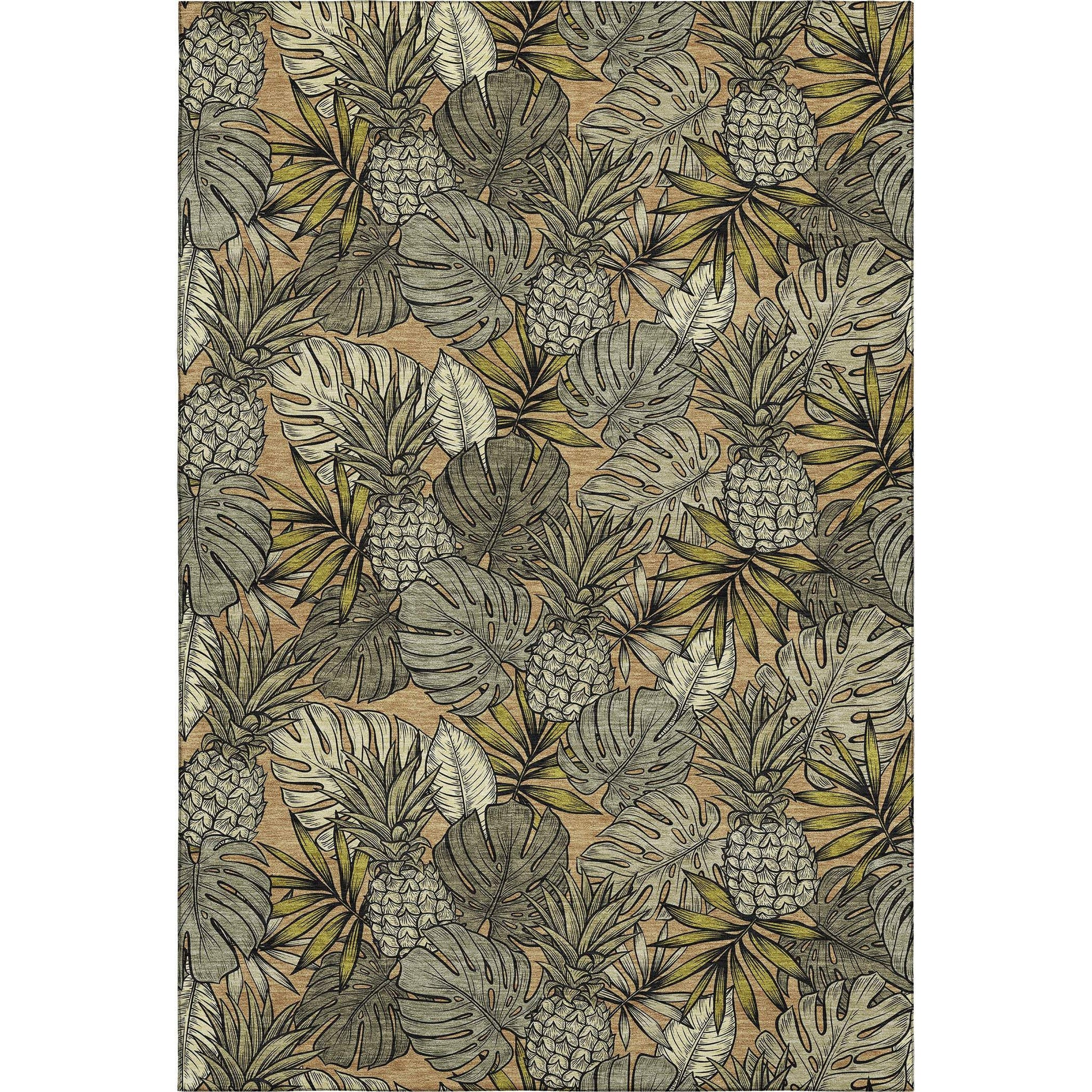 5' X 8' Khaki Gray And Yellow Geometric Washable Area Rug With UV Protection - HomeRoots - Flyclothing LLC