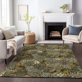 5' X 8' Khaki Gray And Yellow Geometric Washable Area Rug With UV Protection - HomeRoots - Flyclothing LLC