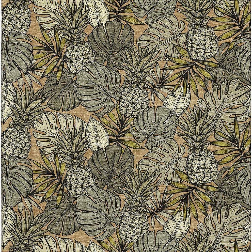 5' X 8' Khaki Gray And Yellow Geometric Washable Area Rug With UV Protection - HomeRoots - Flyclothing LLC