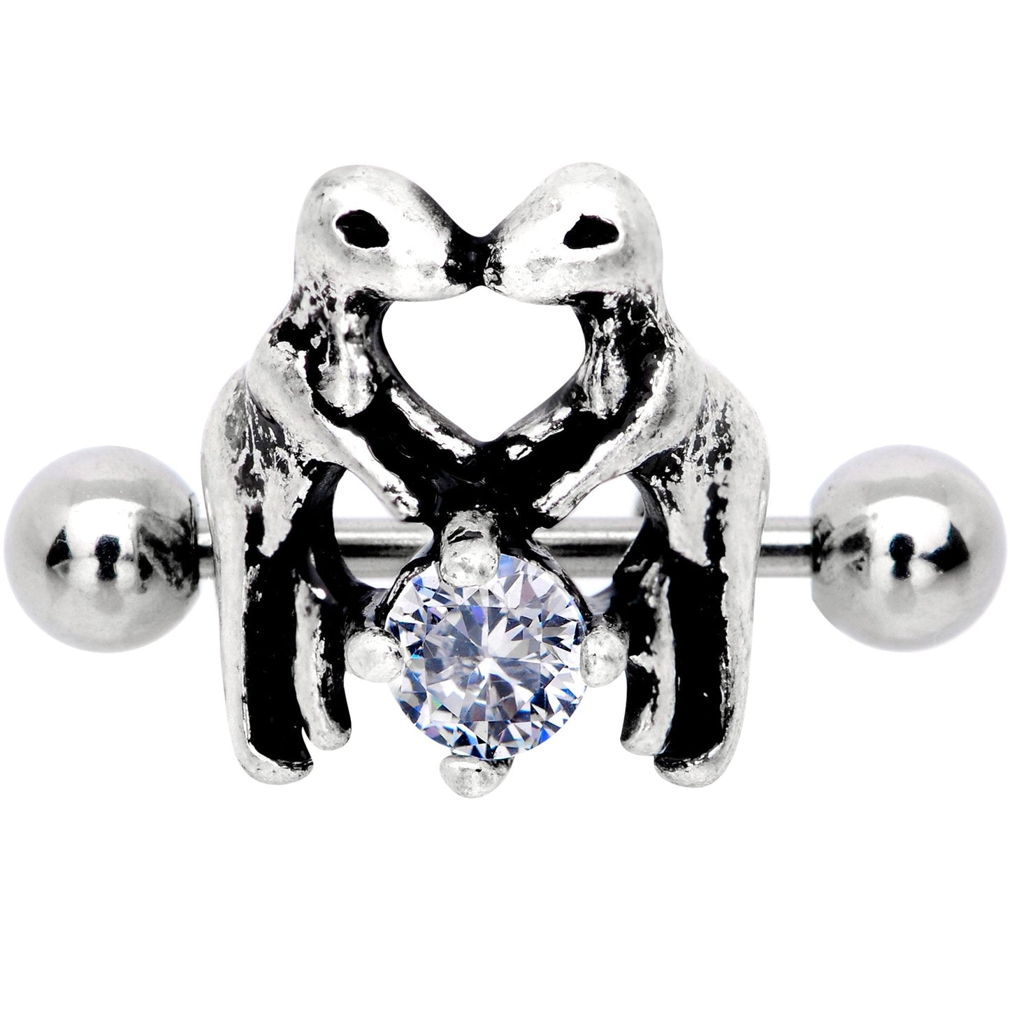 16G 3/8 Clear CZ Gem Prehistoric Dinosaur Heart Cartilage Cuff - BodyCandy - Flyclothing LLC