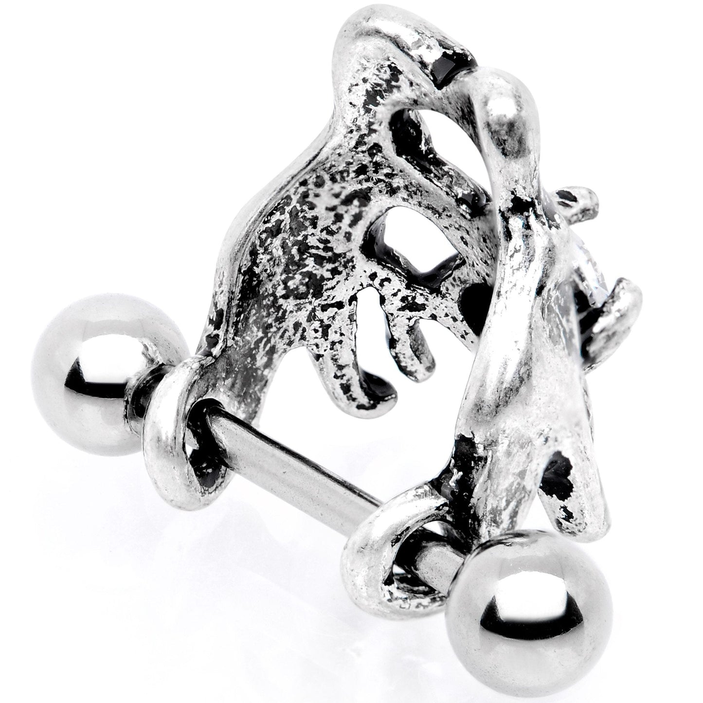16G 3/8 Clear CZ Gem Prehistoric Dinosaur Heart Cartilage Cuff - BodyCandy - Flyclothing LLC