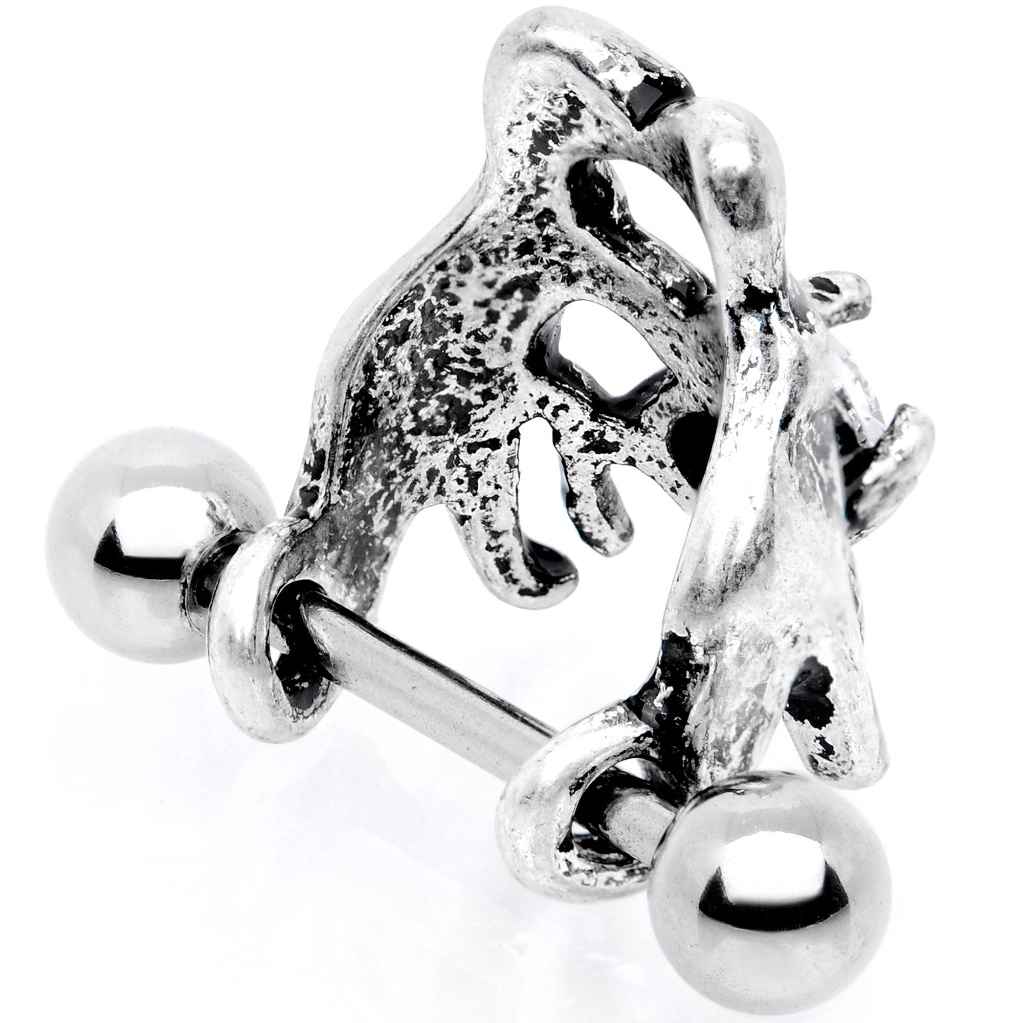 16G 3/8 Clear CZ Gem Prehistoric Dinosaur Heart Cartilage Cuff - BodyCandy - Flyclothing LLC