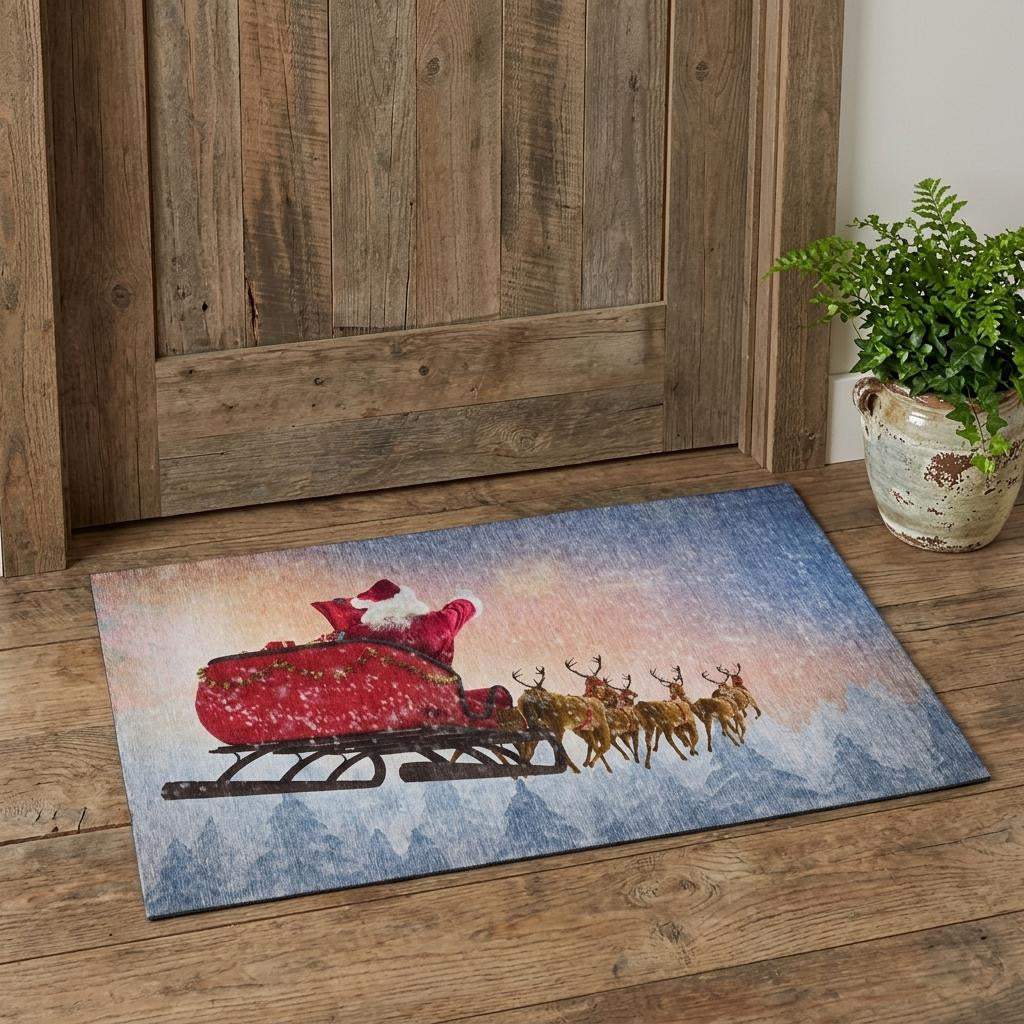 3' X 5' Blue Red And Brown Christmas Santa Claus Washable Area Rug With UV Protection - HomeRoots - Flyclothing LLC
