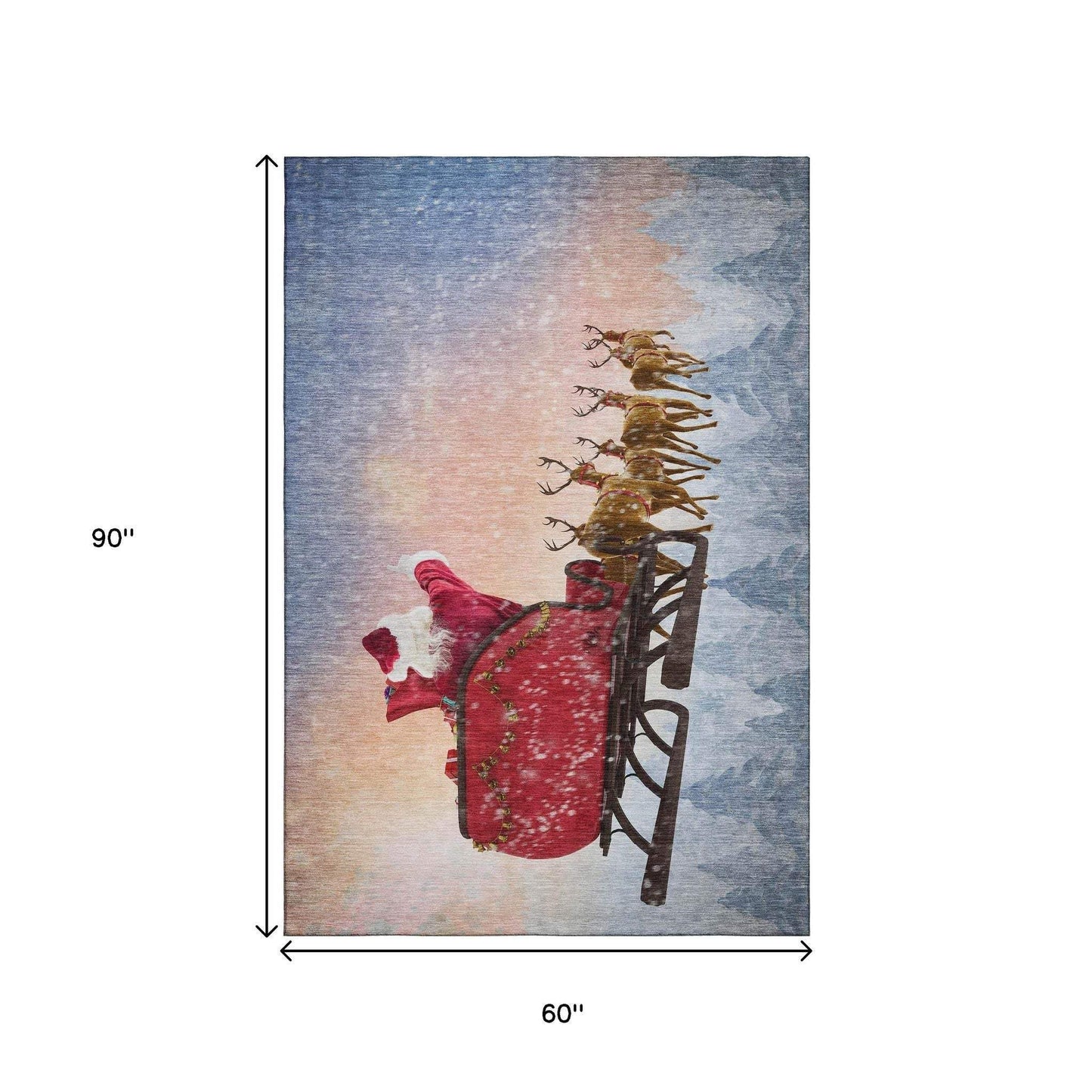 5' X 8' Blue Red And Brown Christmas Santa Claus Washable Area Rug With UV Protection - HomeRoots - Flyclothing LLC