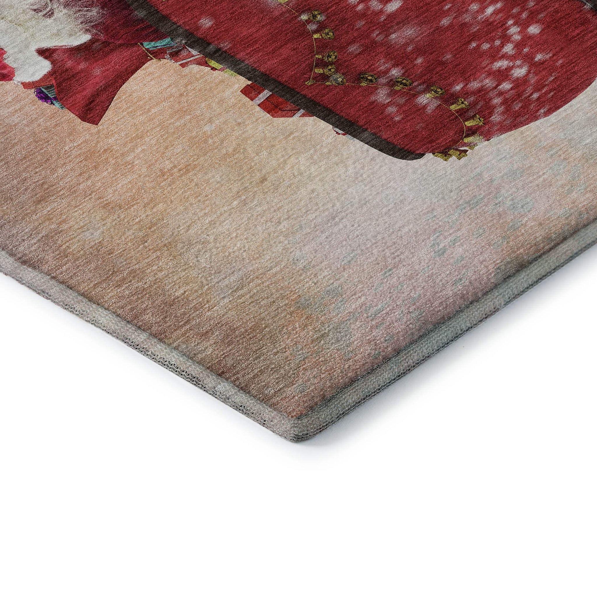 8' Blue Red And Brown Christmas Santa Claus Distressed Washable Round Rug With UV Protection - HomeRoots - Flyclothing LLC