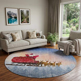 8' Blue Red And Brown Christmas Santa Claus Distressed Washable Round Rug With UV Protection - HomeRoots - Flyclothing LLC