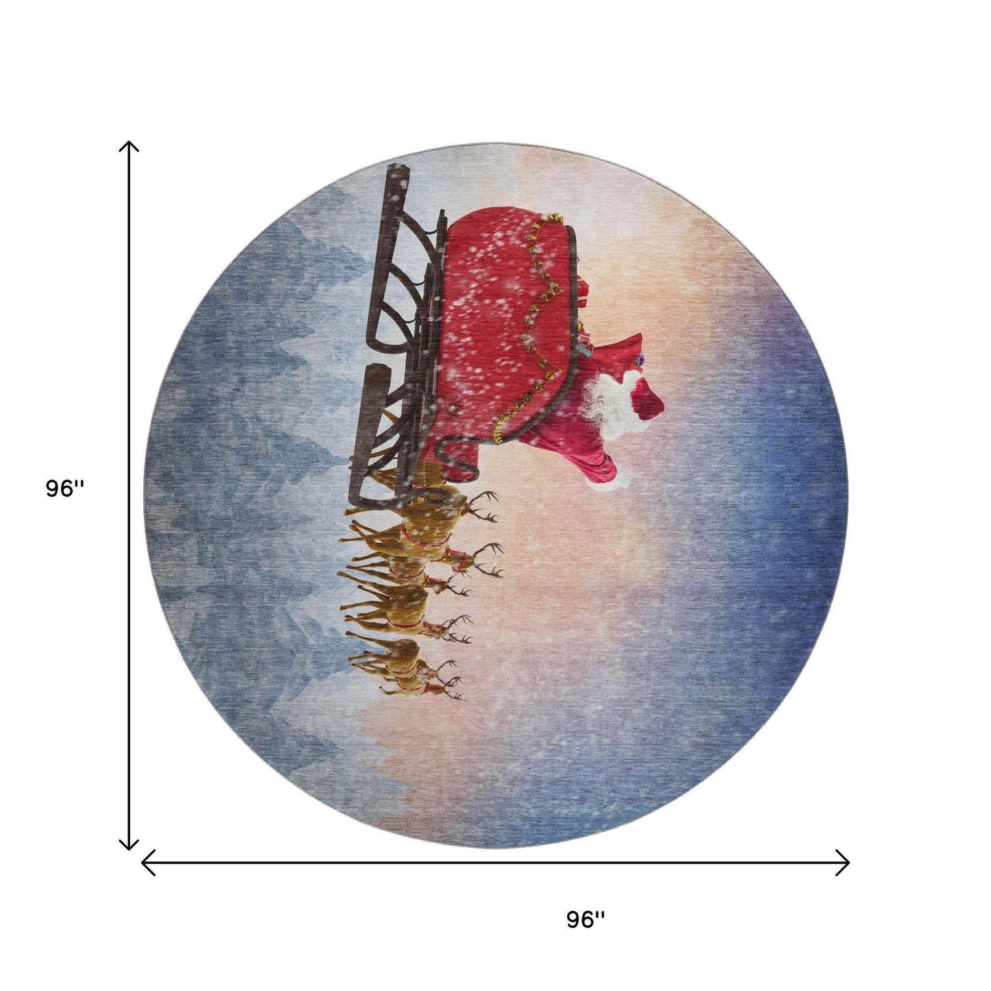 8' Blue Red And Brown Christmas Santa Claus Distressed Washable Round Rug With UV Protection - HomeRoots - Flyclothing LLC