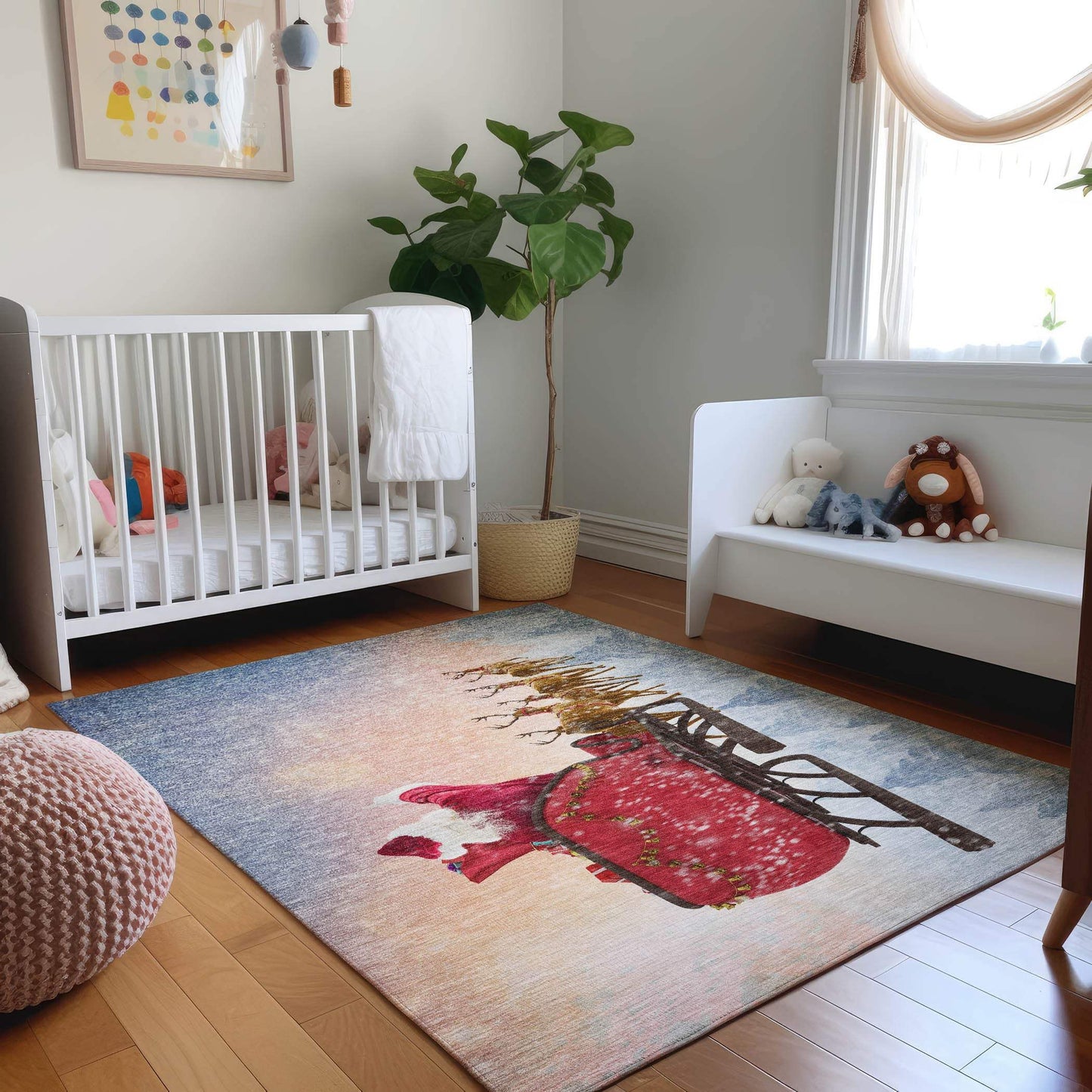 8' X 10' Blue Red And Brown Christmas Santa Claus Washable Area Rug With UV Protection - HomeRoots - Flyclothing LLC
