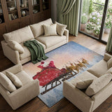 8' X 10' Blue Red And Brown Christmas Santa Claus Washable Area Rug With UV Protection - HomeRoots - Flyclothing LLC