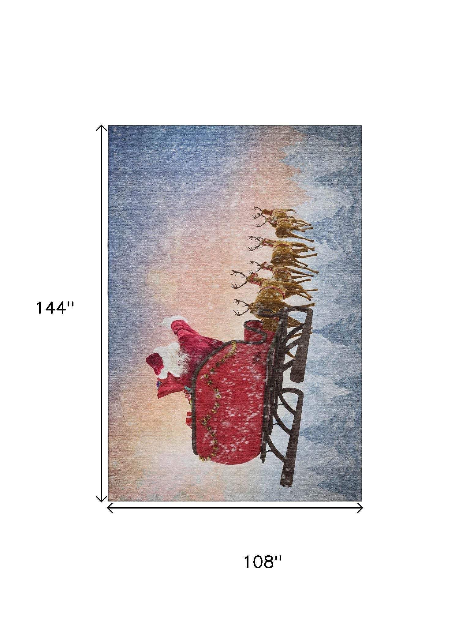 9' X 12' Blue Red And Brown Christmas Santa Claus Distressed Washable Area Rug With UV Protection - HomeRoots - Flyclothing LLC