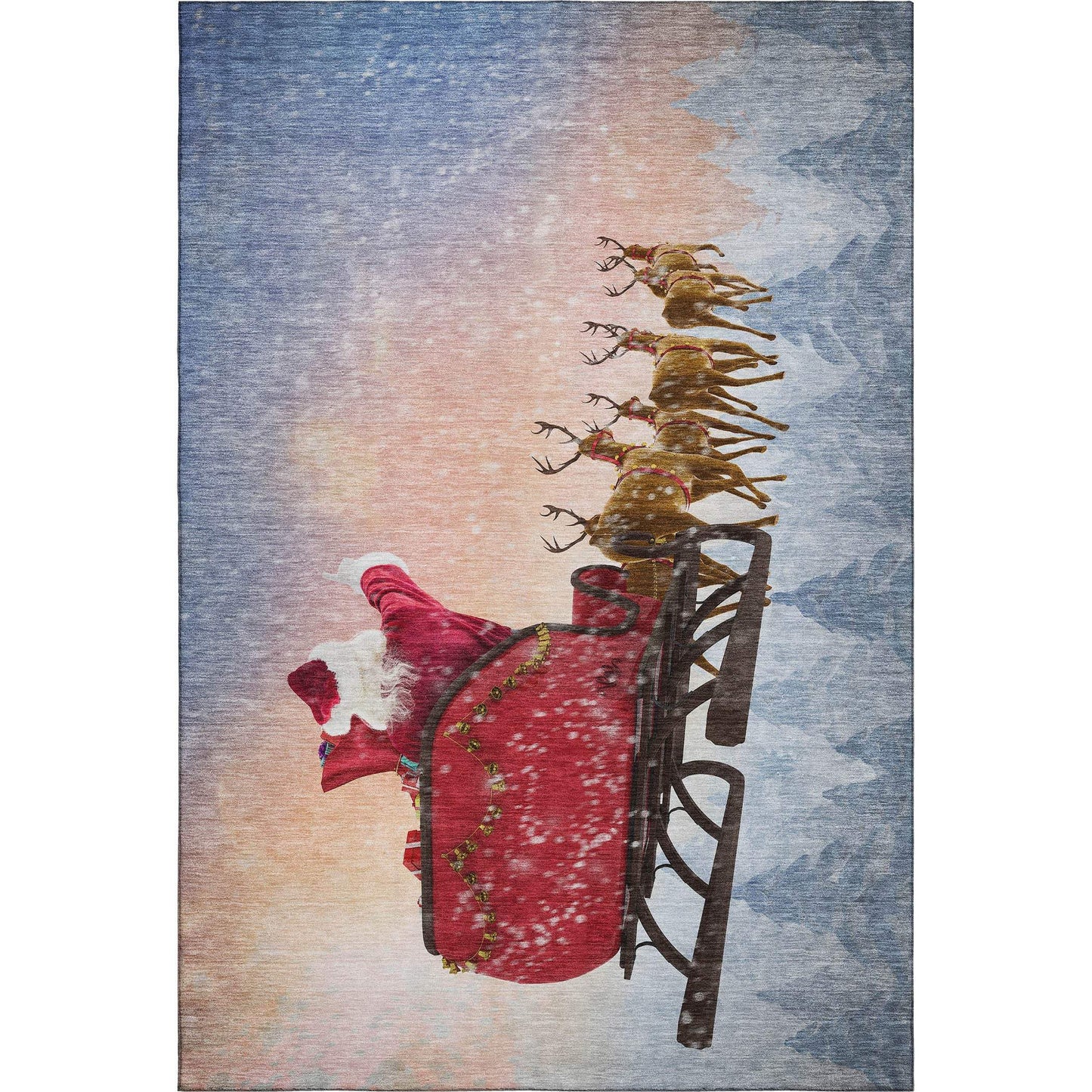 9' X 12' Blue Red And Brown Christmas Santa Claus Distressed Washable Area Rug With UV Protection - HomeRoots - Flyclothing LLC