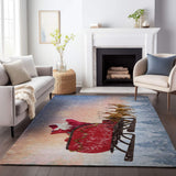 9' X 12' Blue Red And Brown Christmas Santa Claus Distressed Washable Area Rug With UV Protection - HomeRoots - Flyclothing LLC