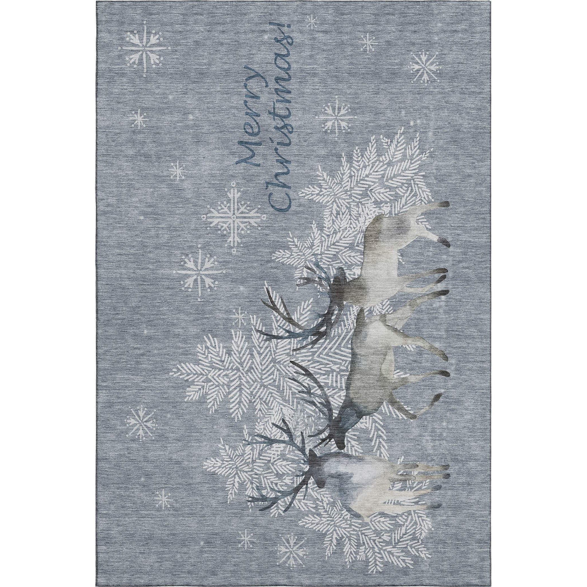 3' X 5' Gray Ivory And Blue Christmas Deer Washable Area Rug With UV Protection - HomeRoots - Flyclothing LLC