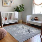 5' X 8' Gray Ivory And Blue Christmas Deer Washable Area Rug With UV Protection - HomeRoots - Flyclothing LLC