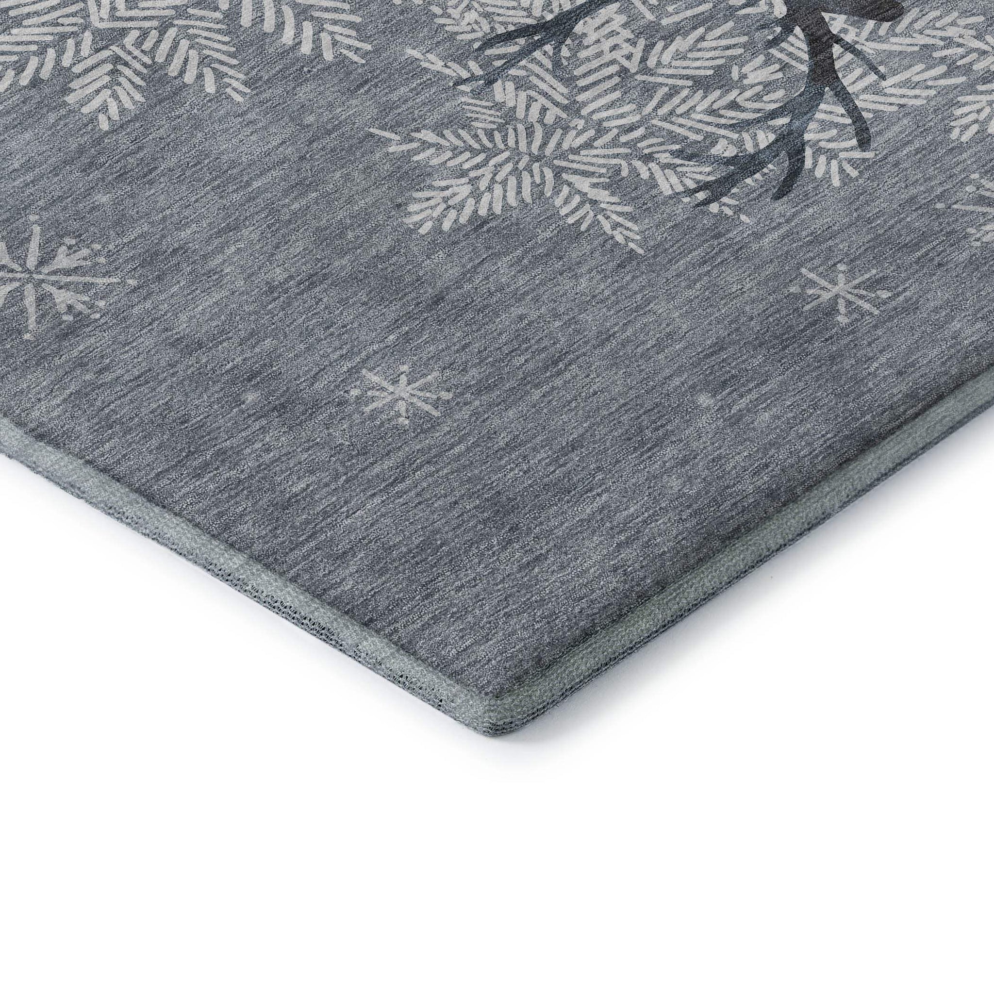 5' X 8' Gray Ivory And Blue Christmas Deer Washable Area Rug With UV Protection - HomeRoots - Flyclothing LLC