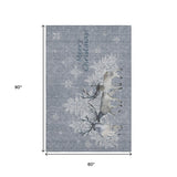 5' X 8' Gray Ivory And Blue Christmas Deer Washable Area Rug With UV Protection - HomeRoots - Flyclothing LLC