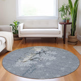 8' Gray Ivory And Blue Christmas Deer Washable Round Area Rug With UV Protection - HomeRoots - Flyclothing LLC