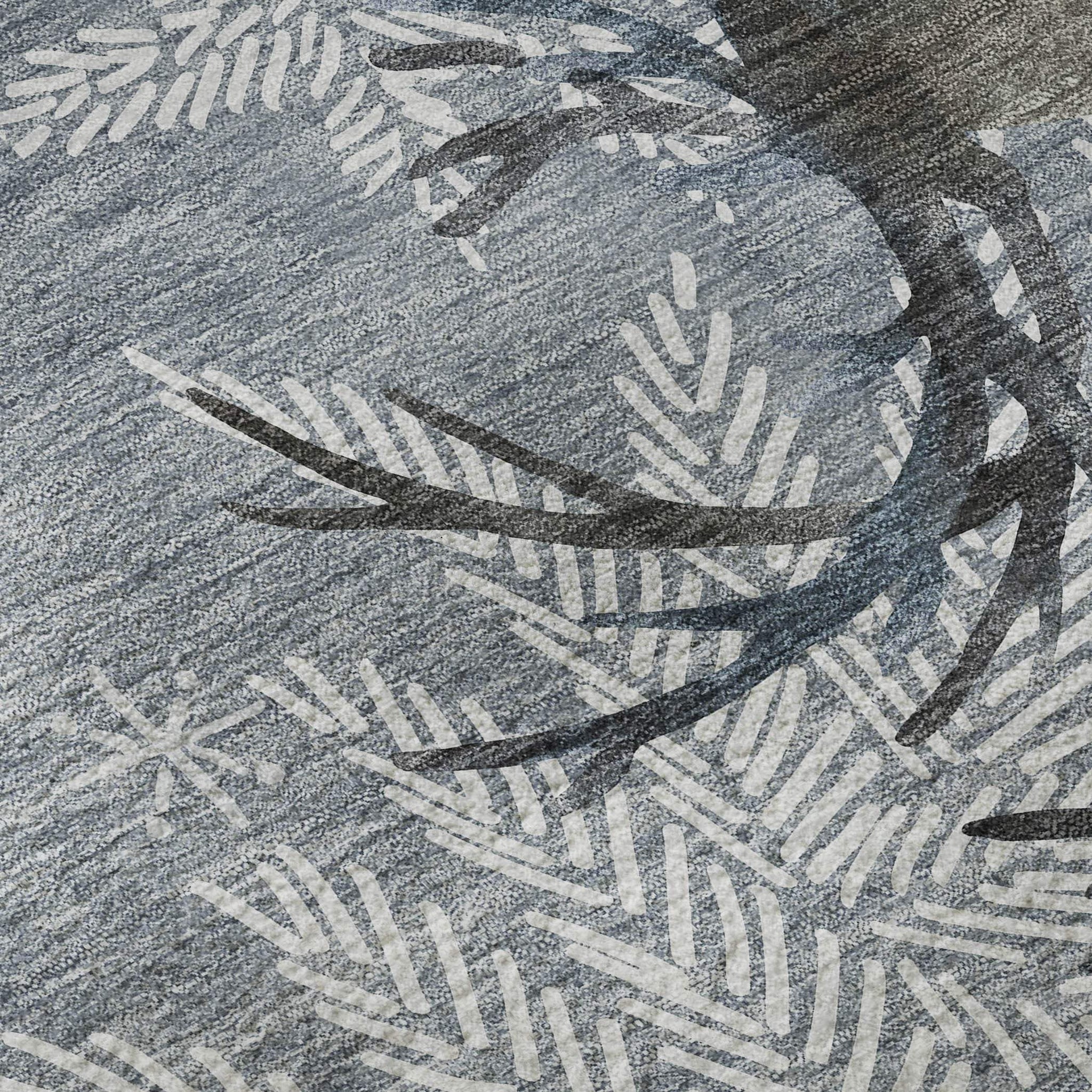 8' Gray Ivory And Blue Christmas Deer Washable Round Area Rug With UV Protection - HomeRoots - Flyclothing LLC