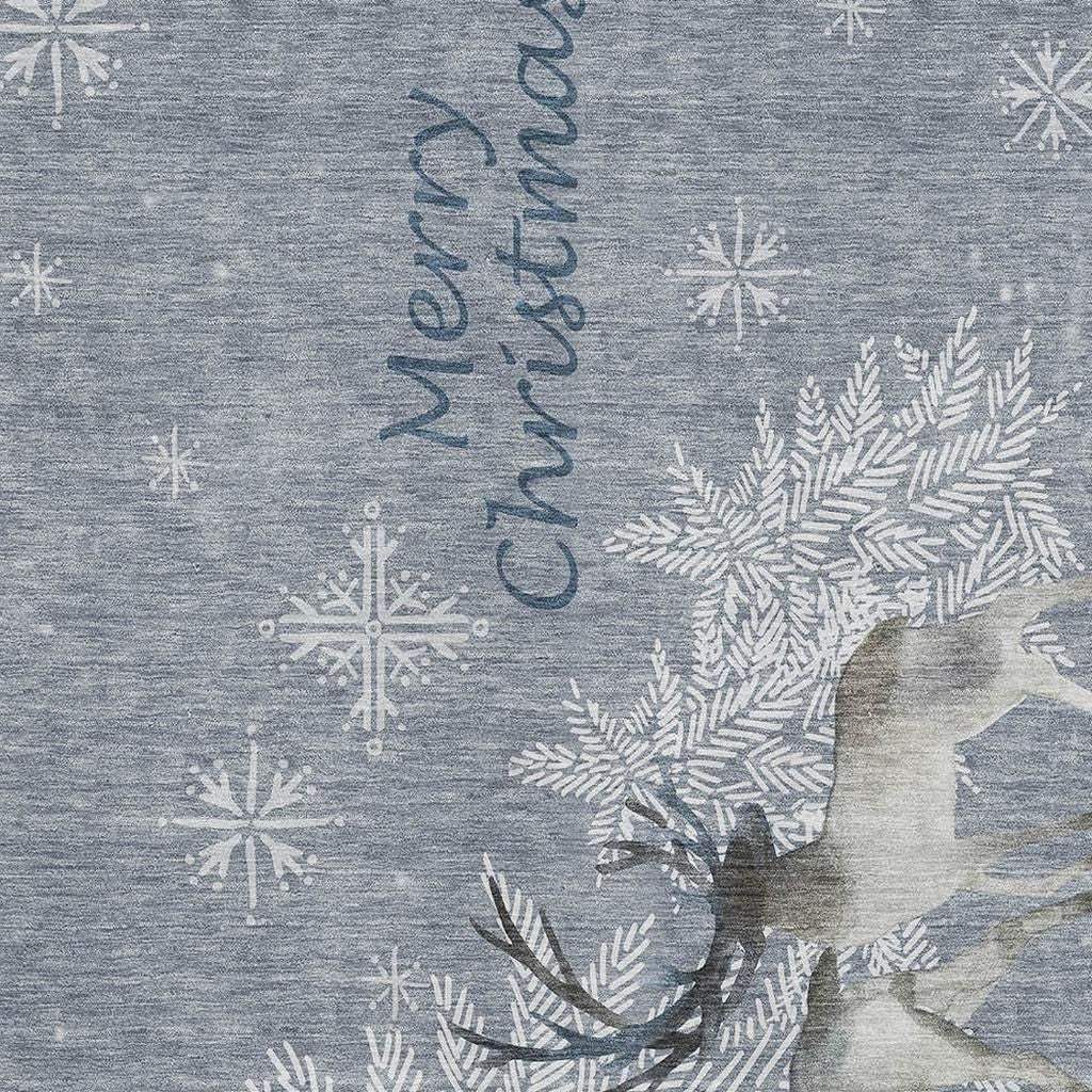 8' X 10' Gray Ivory And Blue Christmas Deer Washable Area Rug With UV Protection - HomeRoots - Flyclothing LLC