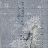 9' X 12' Gray Ivory And Blue Christmas Deer Washable Area Rug With UV Protection - HomeRoots - Flyclothing LLC
