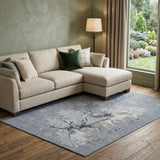 10' X 14' Gray Ivory And Blue Christmas Deer Washable Area Rug With UV Protection - HomeRoots - Flyclothing LLC