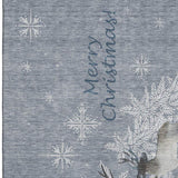 10' X 14' Gray Ivory And Blue Christmas Deer Washable Area Rug With UV Protection - HomeRoots - Flyclothing LLC