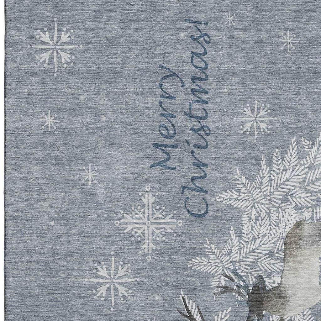 10' X 14' Gray Ivory And Blue Christmas Deer Washable Area Rug With UV Protection - HomeRoots - Flyclothing LLC
