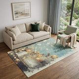 5' X 8' Blue Gold And Ivory Christmas Distressed Washable Area Rug With UV Protection - HomeRoots - Flyclothing LLC