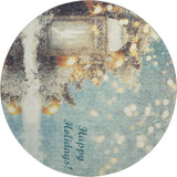 8' Blue Gold And Ivory Christmas Distressed Washable Round Rug With UV Protection - HomeRoots - Flyclothing LLC