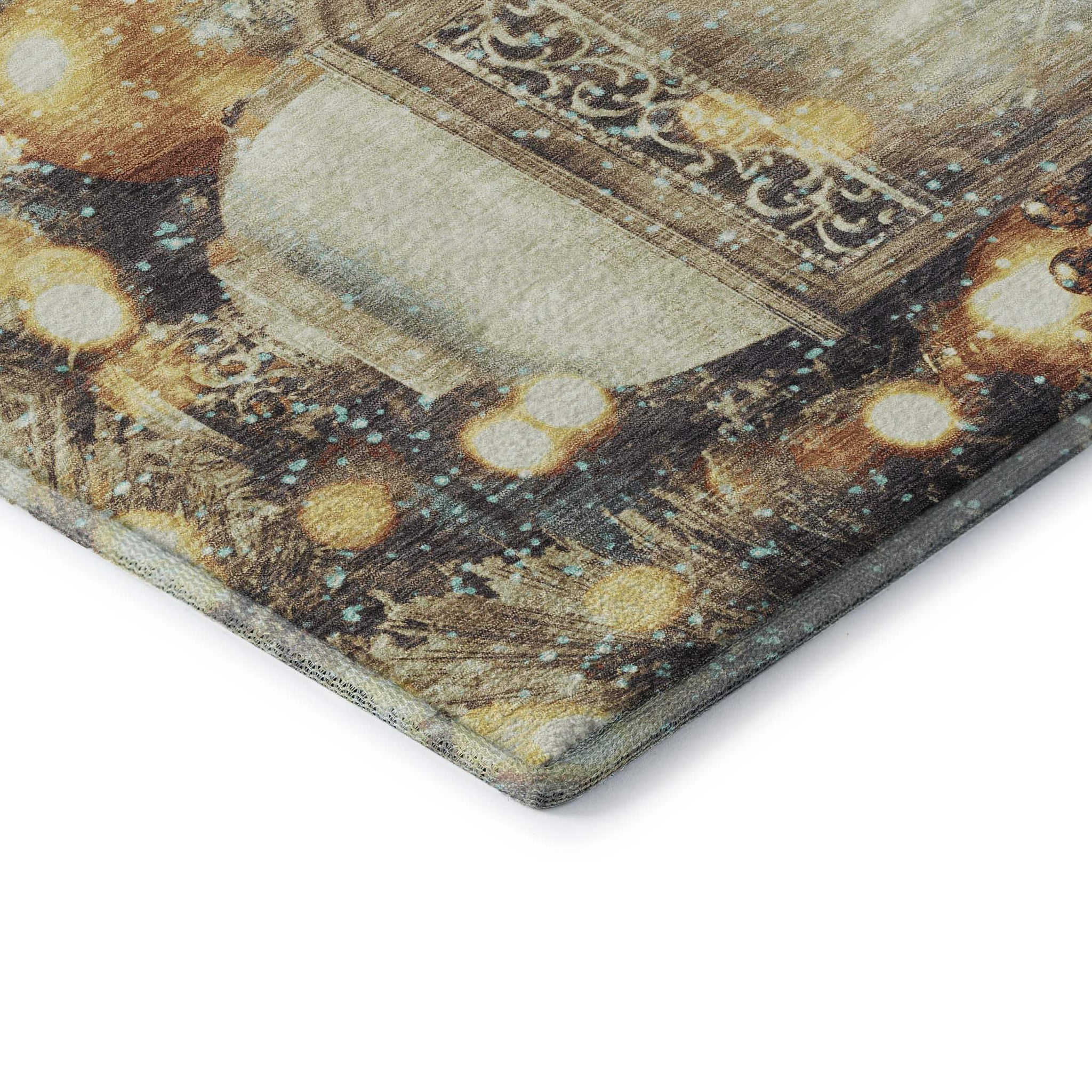 8' Blue Gold And Ivory Christmas Distressed Washable Round Rug With UV Protection - HomeRoots - Flyclothing LLC