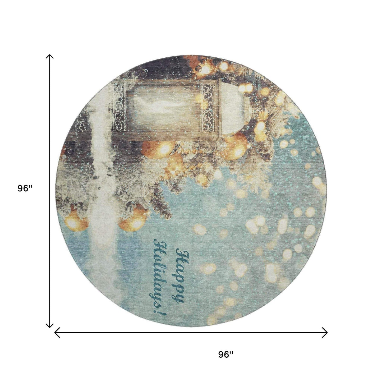 8' Blue Gold And Ivory Christmas Distressed Washable Round Rug With UV Protection - HomeRoots - Flyclothing LLC