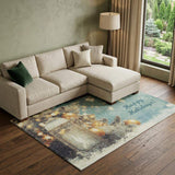 8' X 10' Blue Gold And Ivory Christmas Distressed Washable Area Rug With UV Protection - HomeRoots - Flyclothing LLC
