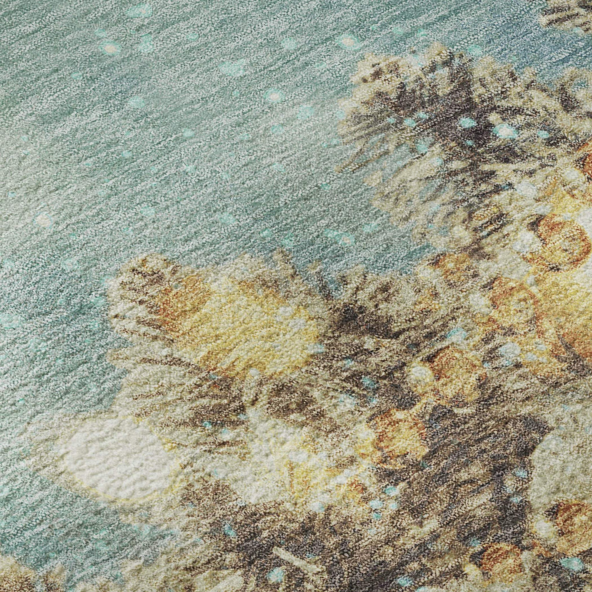9' X 12' Blue Gold And Ivory Christmas Distressed Washable Area Rug With UV Protection - HomeRoots - Flyclothing LLC