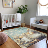 10' X 14' Blue Gold And Ivory Christmas Distressed Washable Area Rug With UV Protection - HomeRoots - Flyclothing LLC
