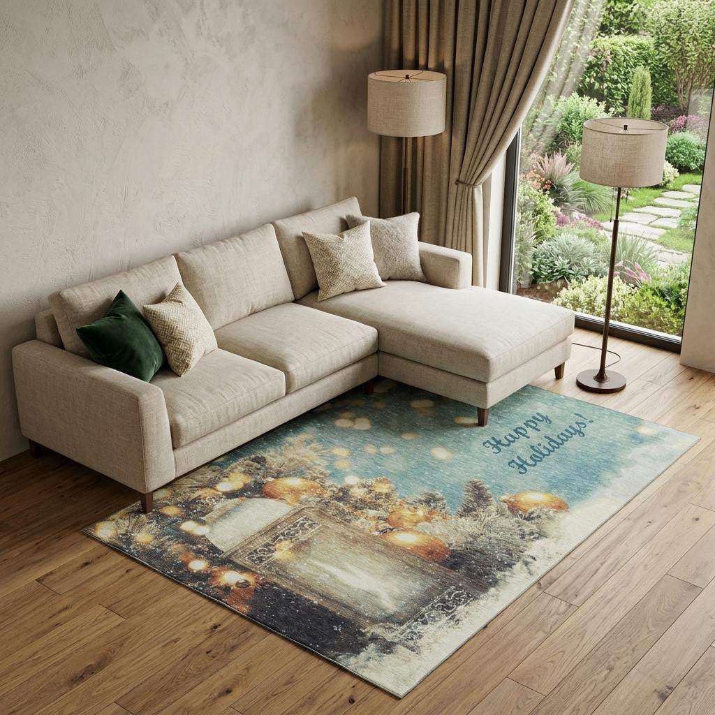 10' X 14' Blue Gold And Ivory Christmas Distressed Washable Area Rug With UV Protection - HomeRoots - Flyclothing LLC