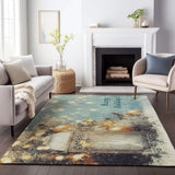 10' X 14' Blue Gold And Ivory Christmas Distressed Washable Area Rug With UV Protection - HomeRoots - Flyclothing LLC